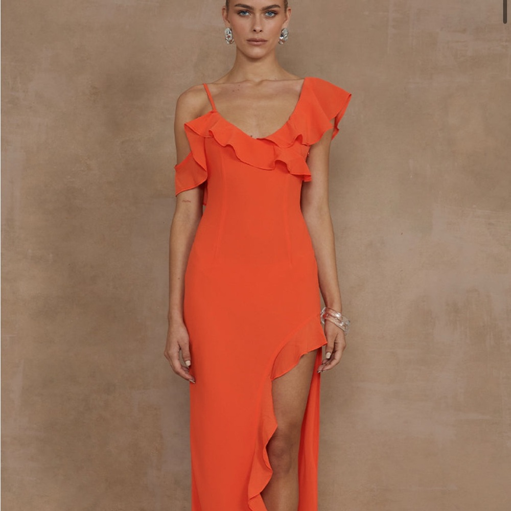 Runaway the Label: Vibrant Orange Ruffle Maxi Dress NEW W/ TAGS